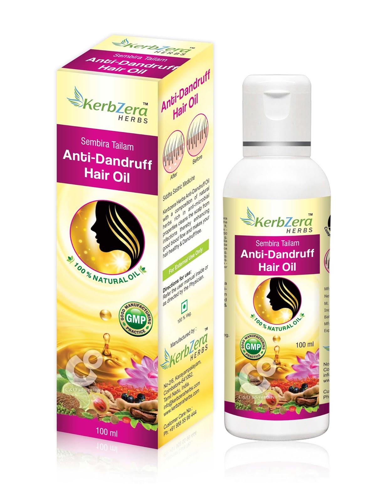 C & O adventures Herbal Anti Dandruff Oil Package Design