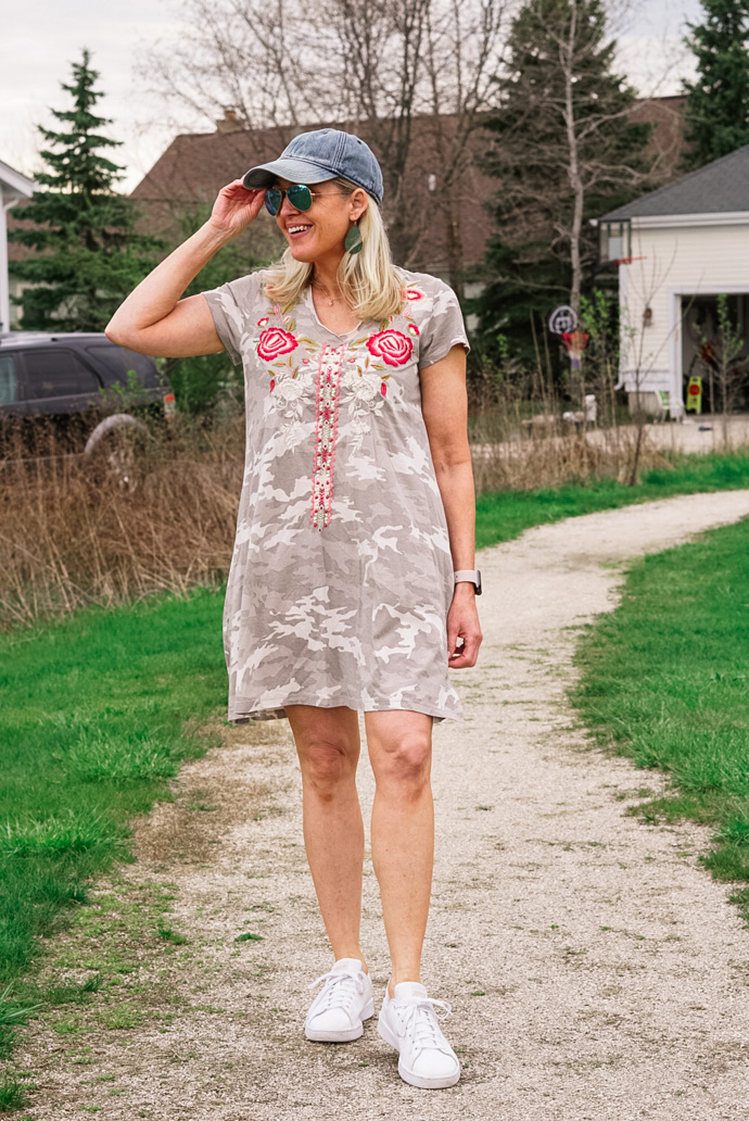 caite and kyla camo print tee shirt dress