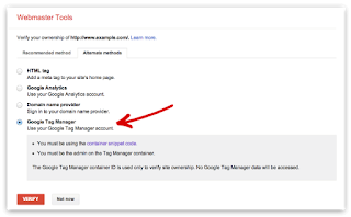 OpO ~ Cara Untuk Memverifikasi Blog Di Google Webmaster tools Menggunakan Method Google Tag Manager