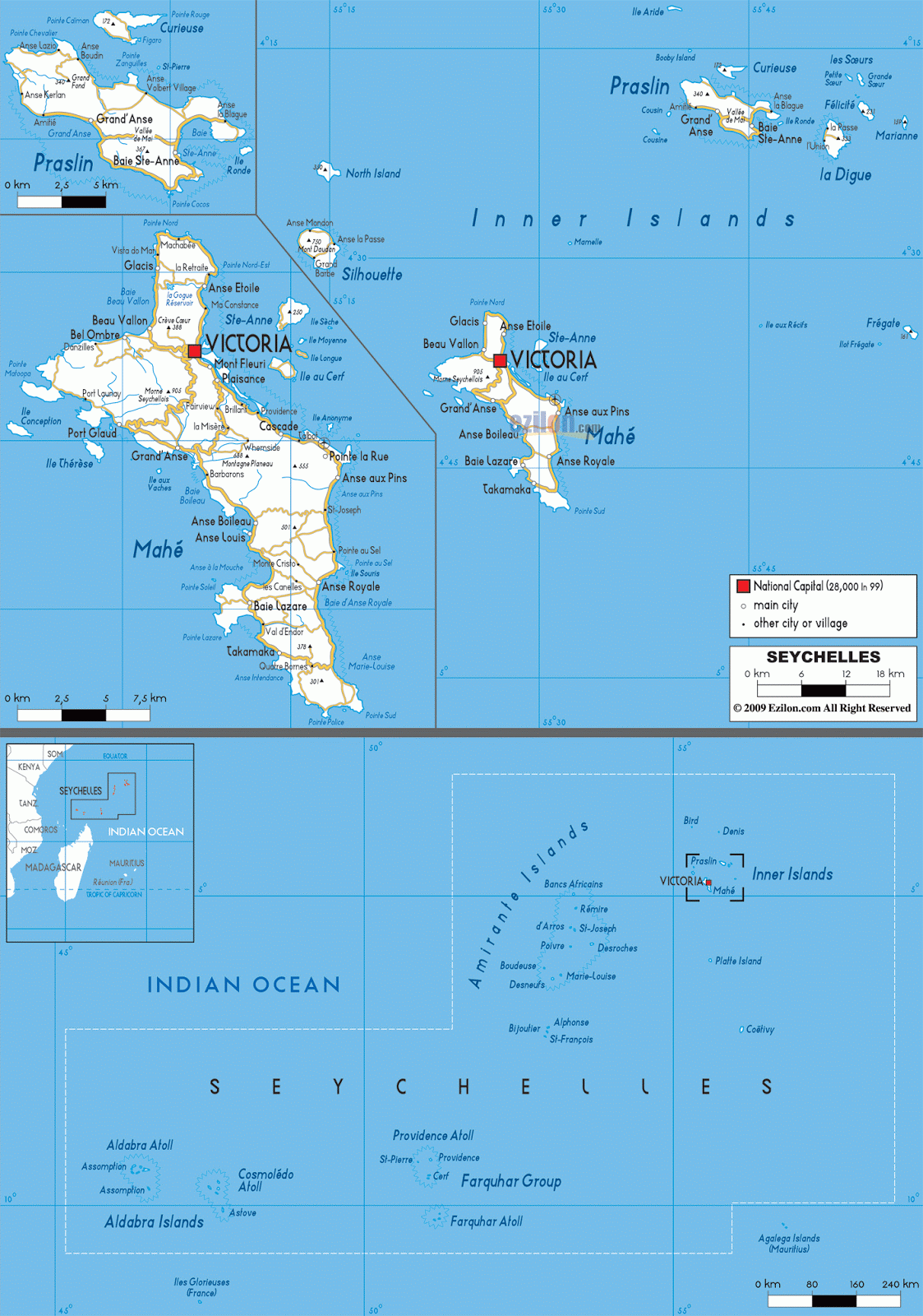 SEYCHELLES - GEOGRAPHICAL MAPS OF SEYCHELLES