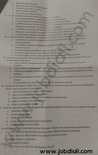 Exemple Concours Techniciens 4ème grade Comptabilité d'Entreprise - CHU Mohammed VI Oujda