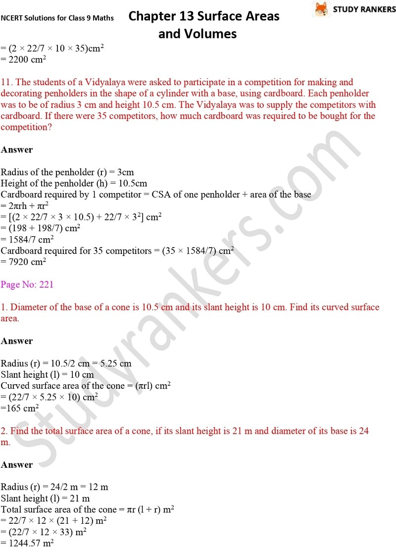 NCERT Solutions for Class 9 Maths Chapter 13 Surface Areas and Volumes Part 8 NCERT Solutions for Class 9 Maths Chapter 13 Surface Areas and Volumes Part 8