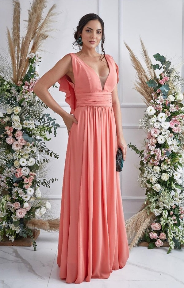 Salmão Madrinhas Cor Coral Coral Casamento Living Coral Vestido