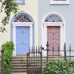 Pastel Dublin doors on Sandymount Strand