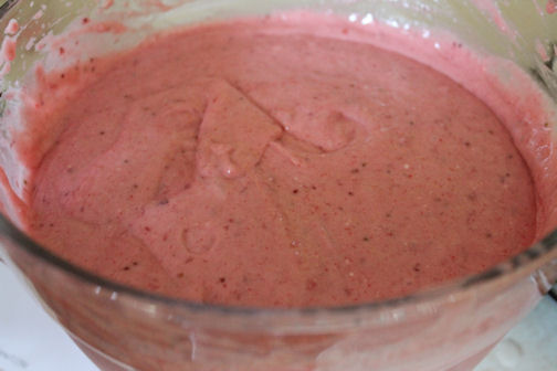 The batter will be a pretty strawberry color. The Strawberry Cupcake Batter