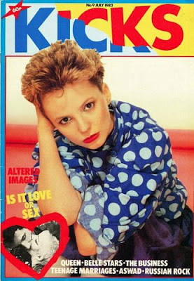 Clare Grogan from Altered Images on the cover of Kicks magazine in July 1982 Clare Grogan wearing polka dots in 1982