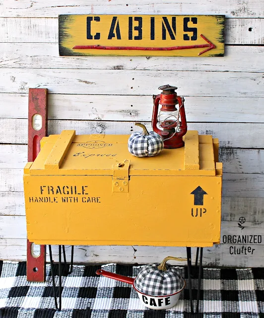 Old Crate Table In Colonel Mustard & Old Sign Stencils