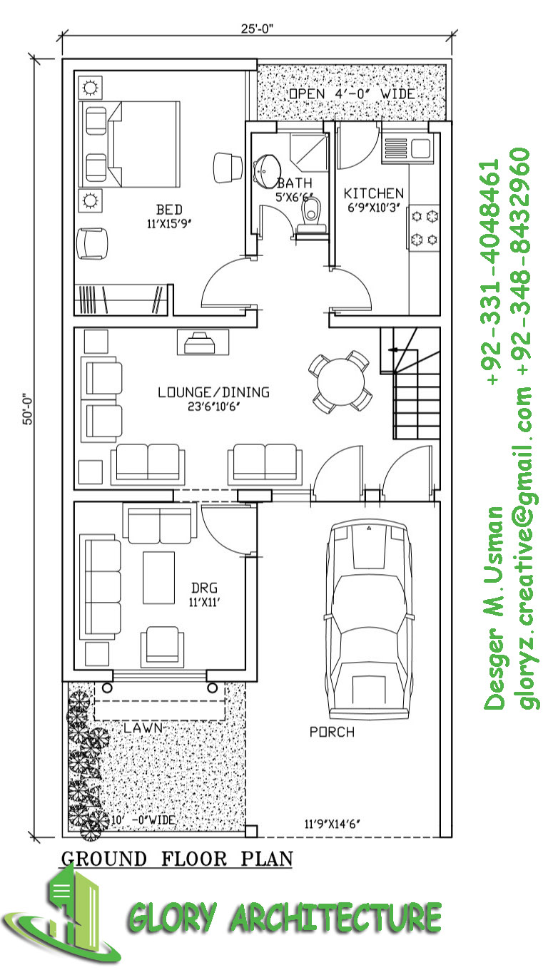 5 Marla House plan,25x50 house plan