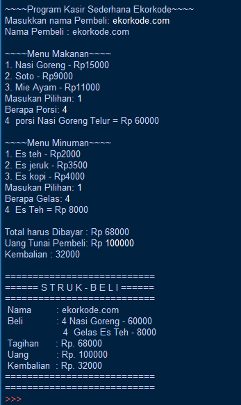 Python Program Kasir Sederhana Full Source Code Untuk Pemula Gratis Ekorkode Com