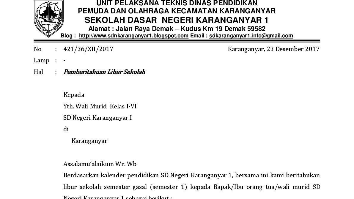 Sekolah Contoh Surat Edaran Pemberitahuan Nusagates