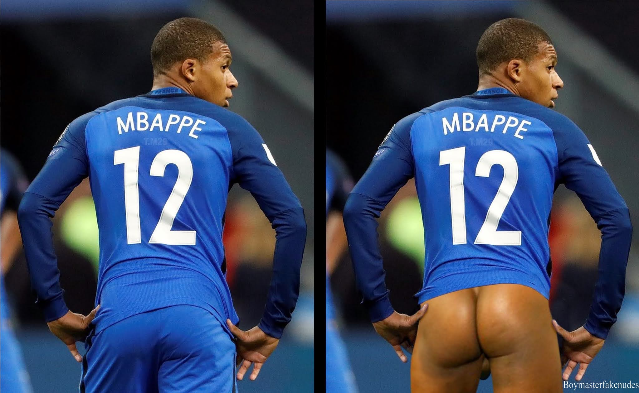 Kylian Mbappe , French Football Player gets naked on the pitch.