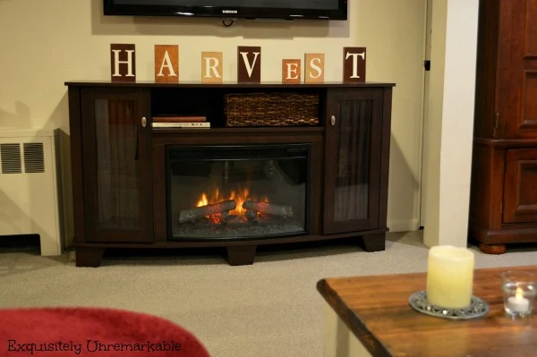 TV Console Electric Fireplace in the basement family room