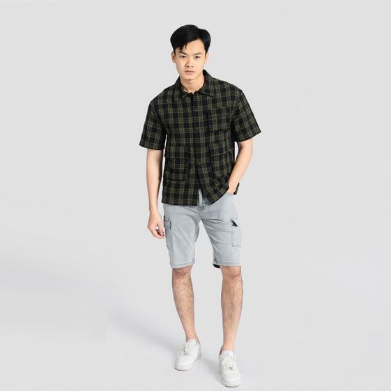 ÁO SƠ MI NGẮN TAY VẢI KẺ CÓ TÚI NGỰC AMNR04