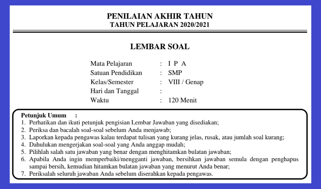 Soal Pat Ipa Kelas 8 Semester 2 Dan Kunci Jawaban Tahun 2021 Info Pendidikan Terbaru
