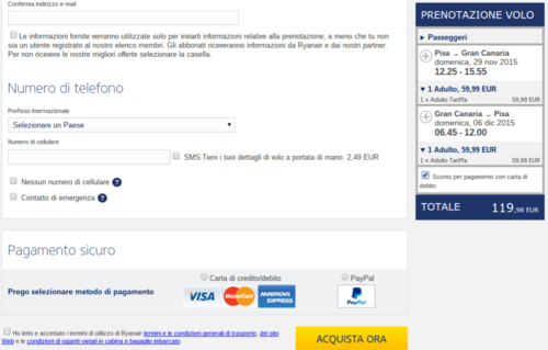 prenotare volo ryanair