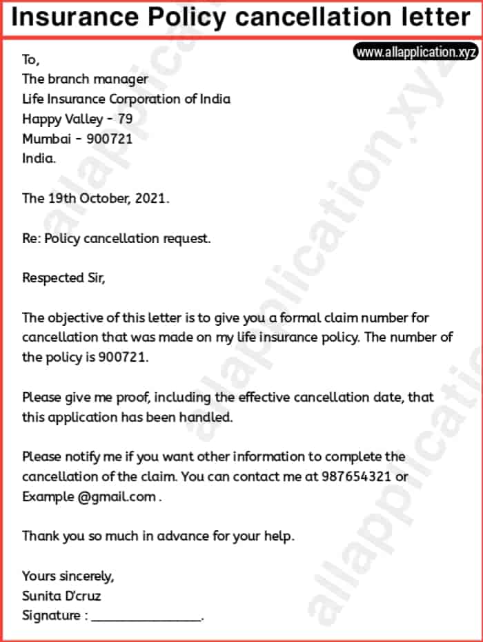 travel insurance cancellation letter