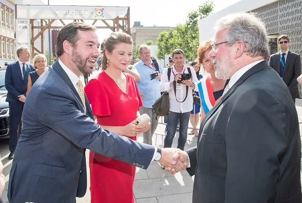 Hereditary Grand Duchess Stephanie visited the Esch. Princess Stephanie wore Paule Ka red dress, Prada pumps, gold earrings