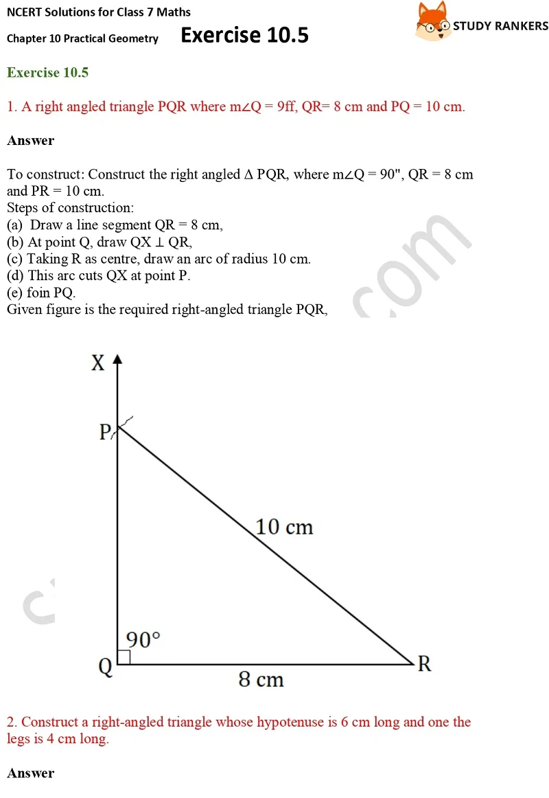 NCERT Solutions for Class 7 Maths Ch 10 Practical Geometry Exercise 10.5 1