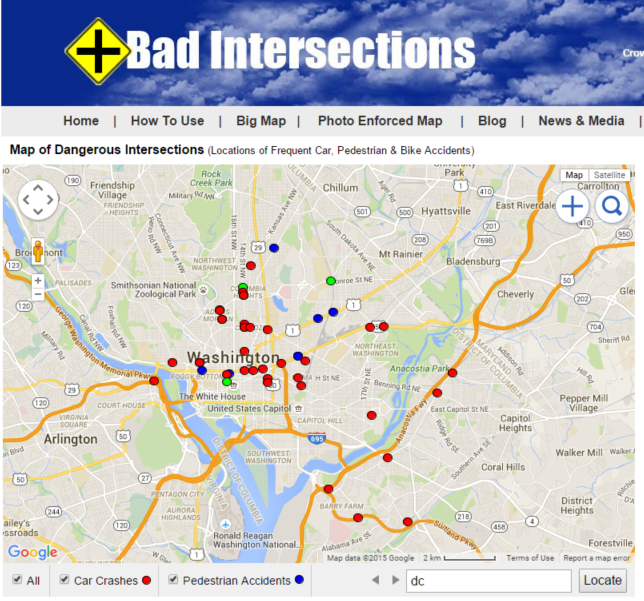 Map of Frequent Car Accidnet Locations in Washington, DC