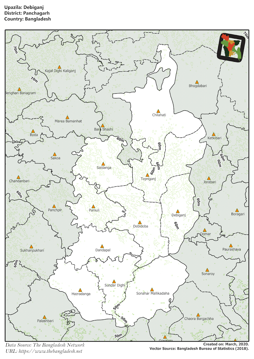 Debiganj Upazila Elevation Map Panchagarh District Bangladesh