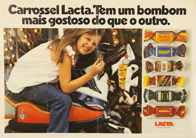 Propaganda da Lacta com sua caixa de bonbons selecionados: Carrossel. Diretamente de 1977.