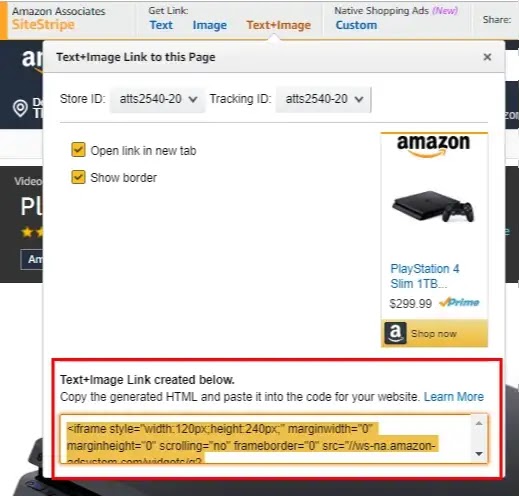 copy code amazon affiliate