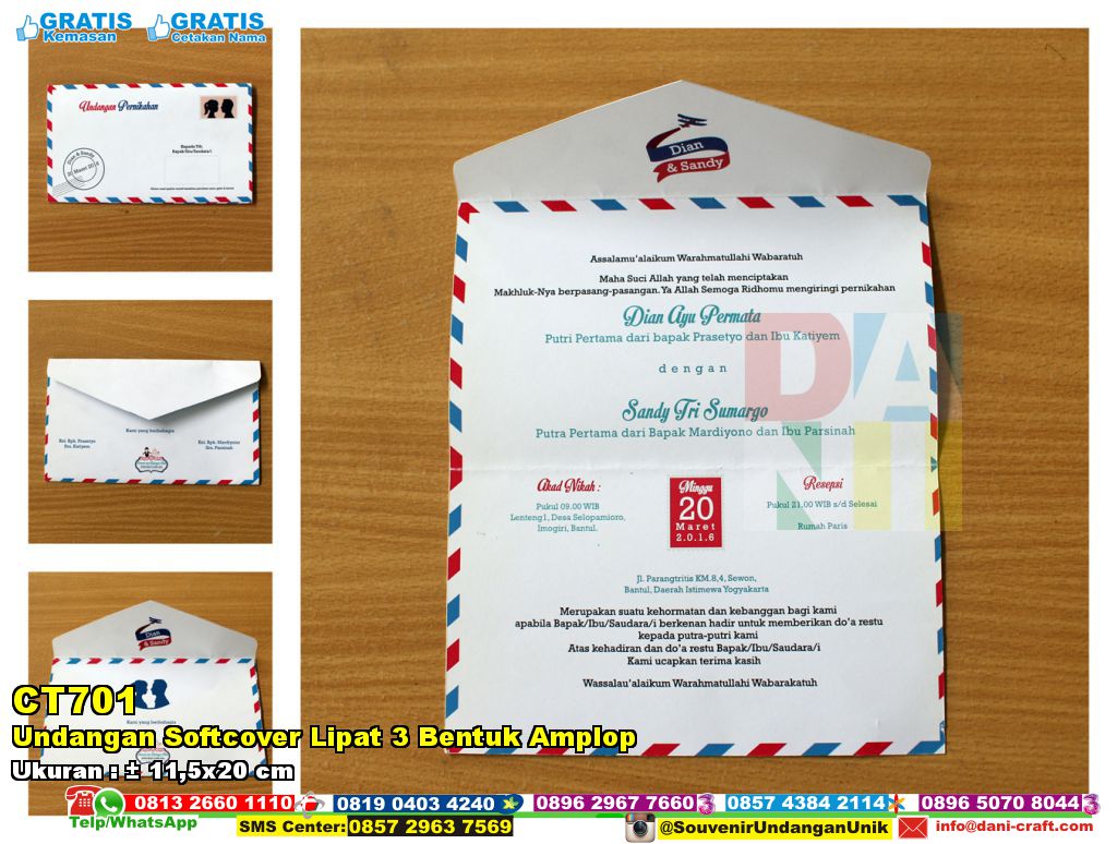 Undangan Softcover Lipat 3 Bentuk Amplop Souvenir Pernikahan