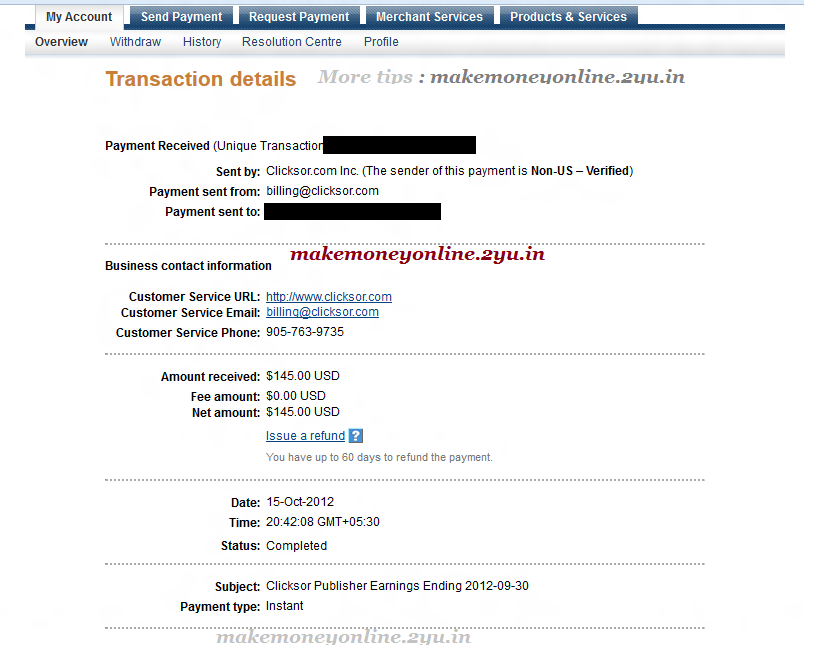 Clicksor payment proof October 2012