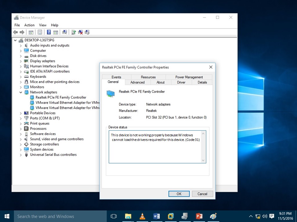 Adapter Error Code 31 This device is not working properly