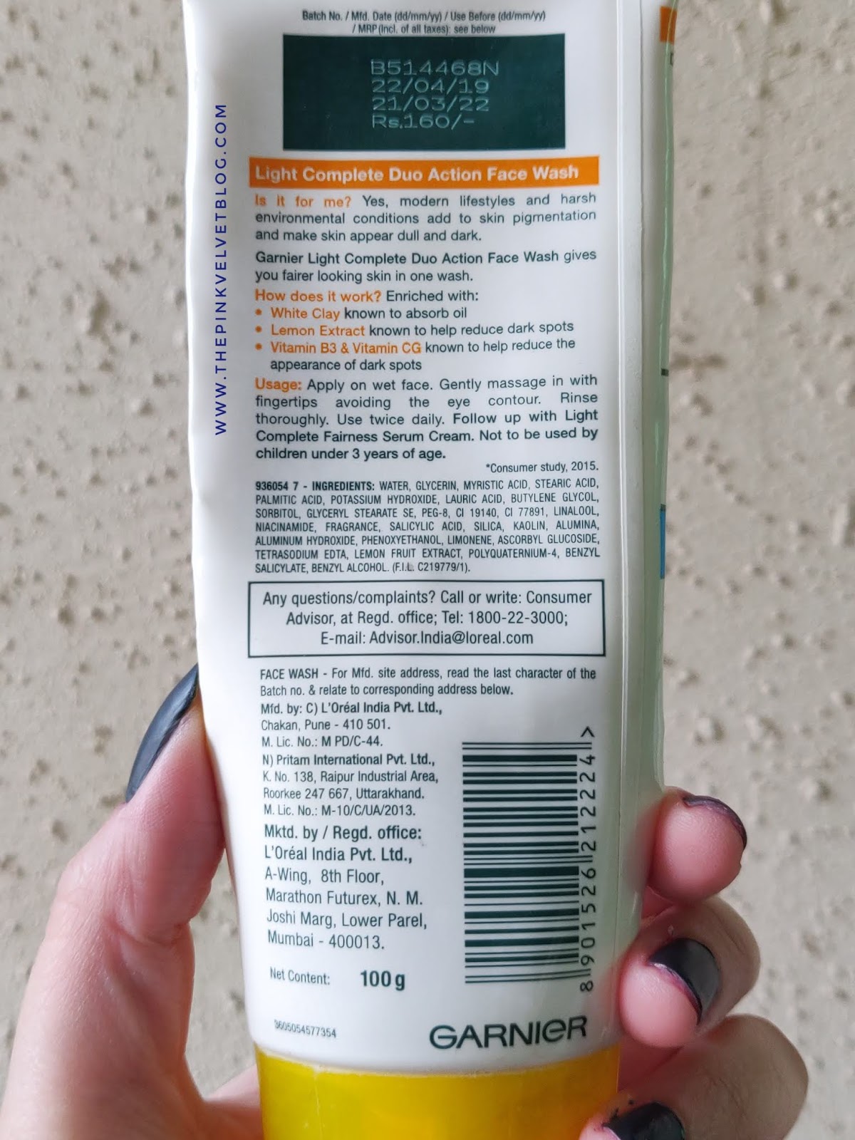 Garnier Light Complete Duo Action Face Wash - Review Ingredients 