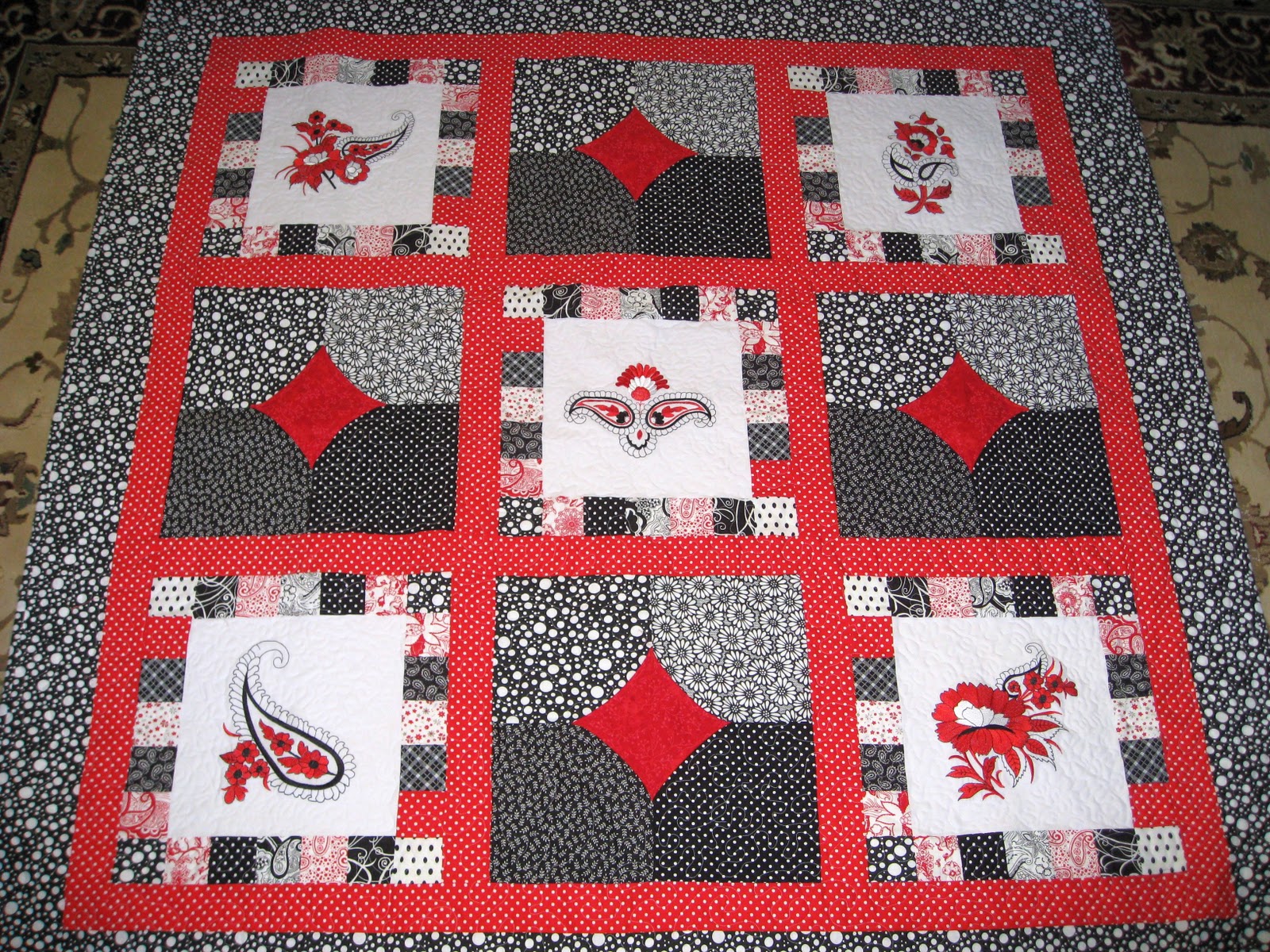 Vicki's Fabric Creations Black and White and Red All Over Quilt
