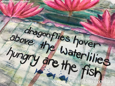 Haiku Watercolour Painting by Jenny James - finished picture of the hand lettering under the waterlilies