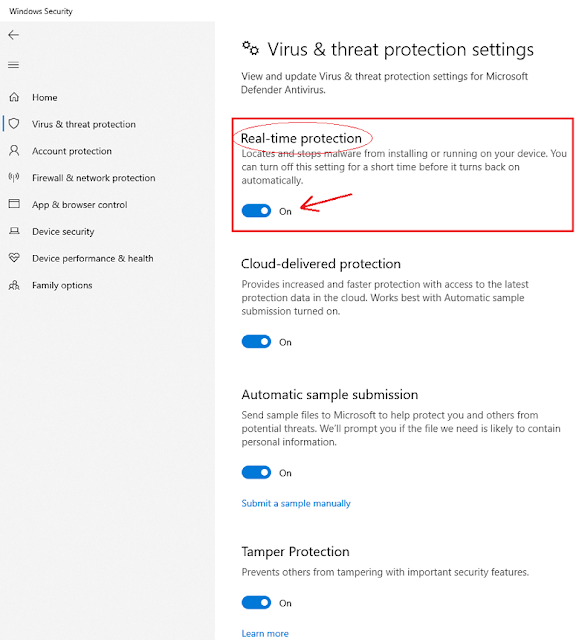 how to turn on or off windows security in windows 10