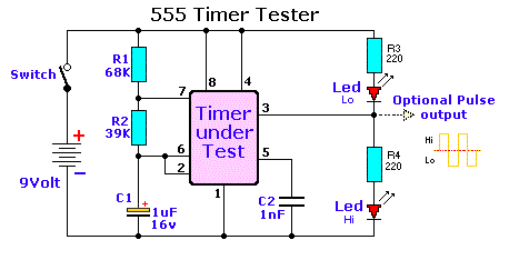 Simple 555 Tester Circuit Diagram