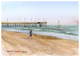 Venice Fishing pier / Watercolor sketch ベニスフィッシングピア/ 水彩スケッチ