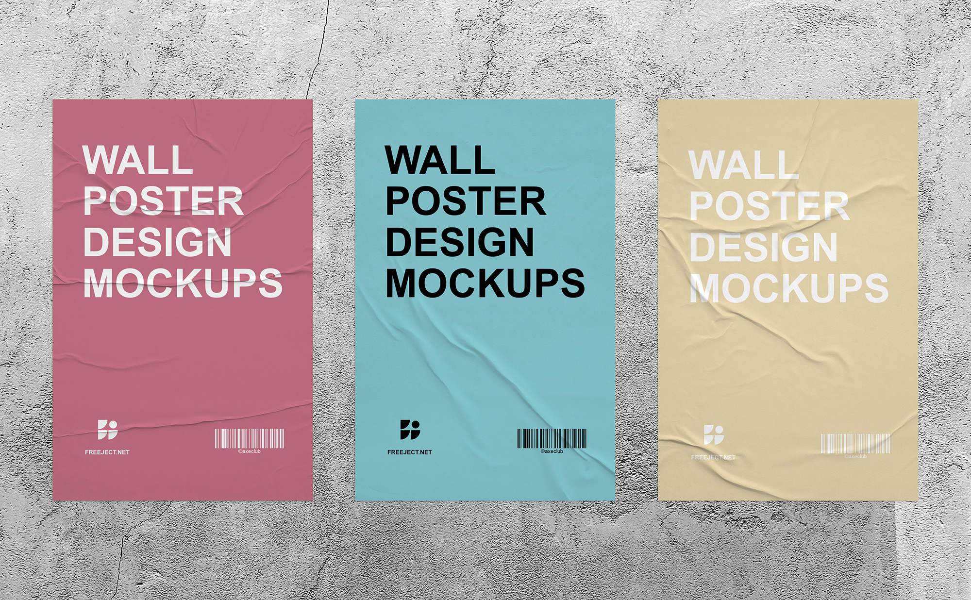 Free Download 3 Wall Glued Poster Design Mockups