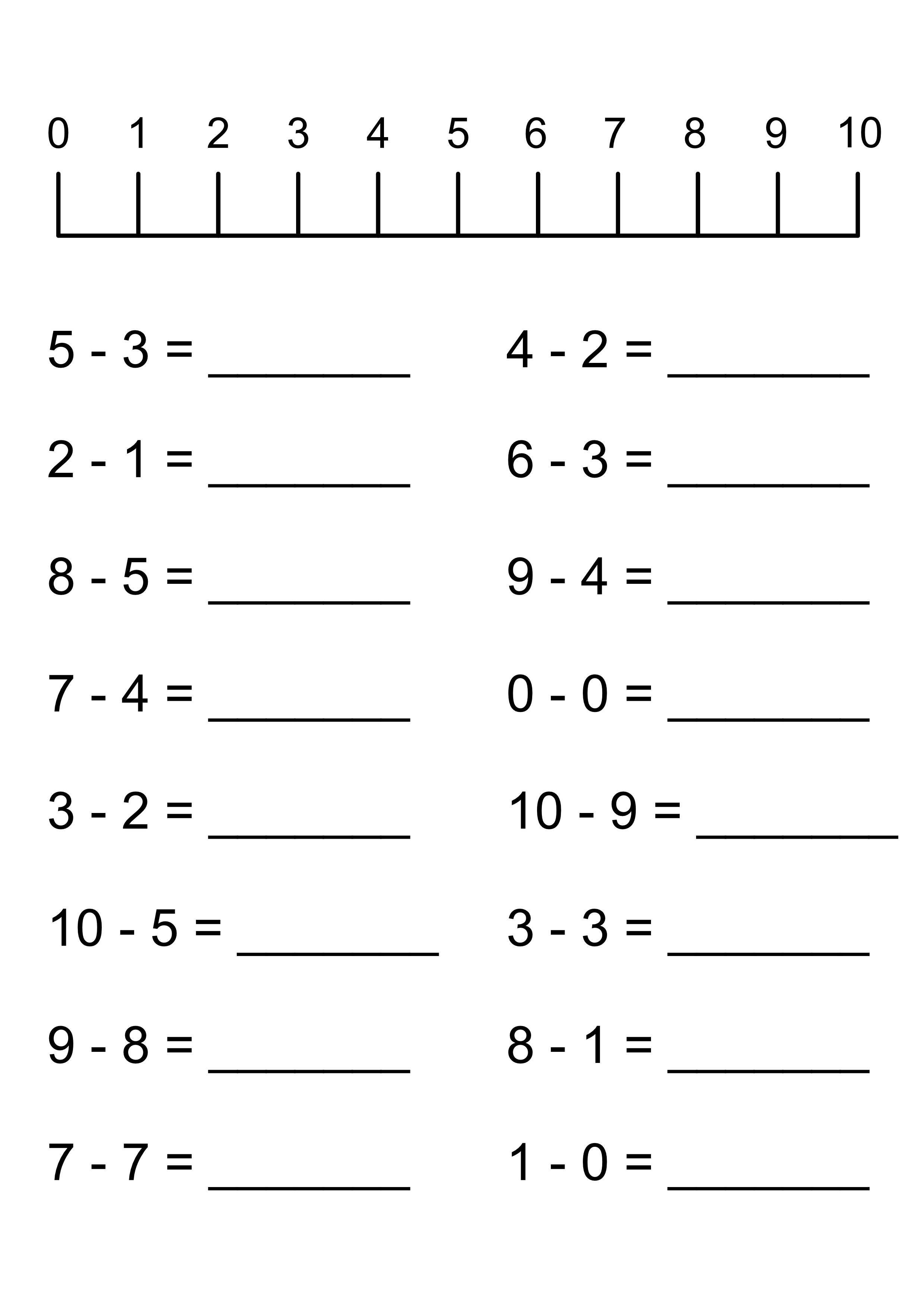 Subtracting Numbers To 10 Worksheet