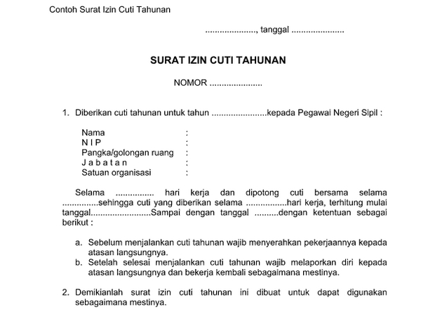 Contoh Surat Cuti Besar