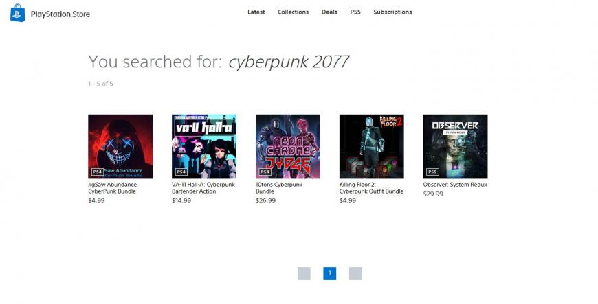 Sony store Cyberpunk 2077 Search