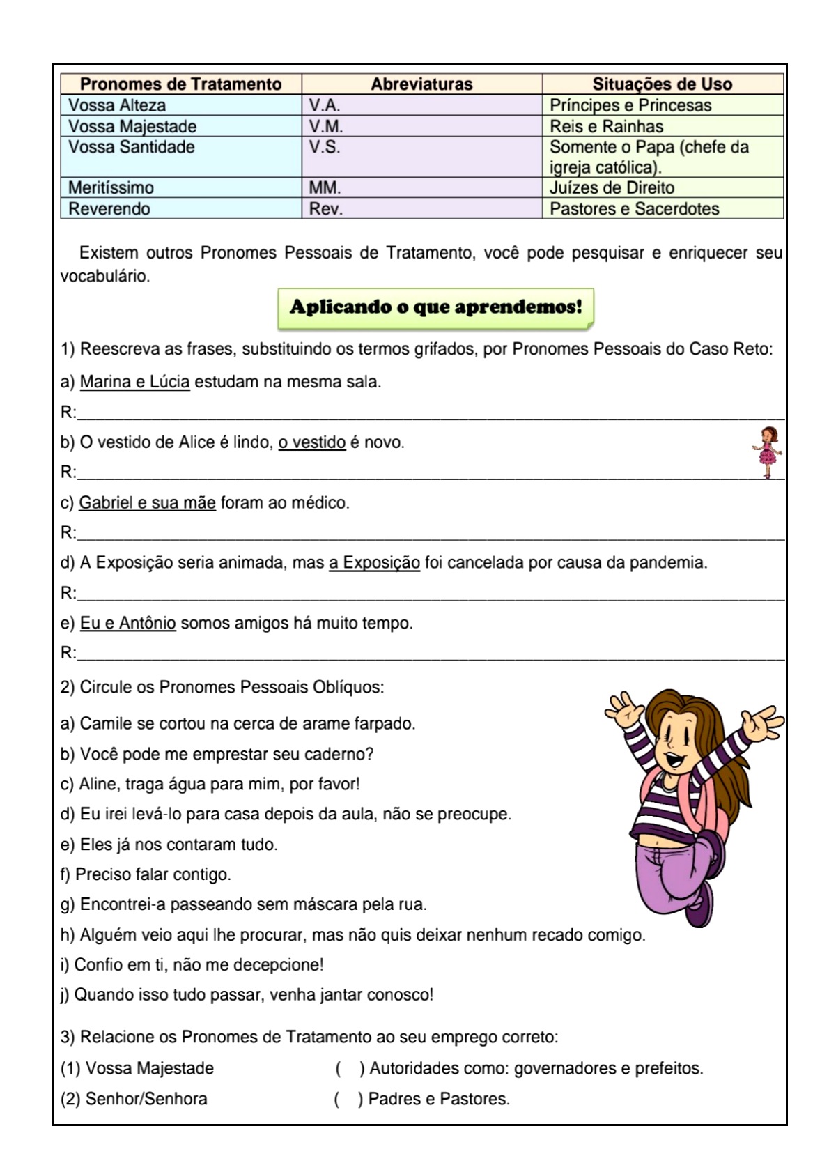 L Ngua Portuguesa Pronomes Pessoais Atividade De L Ngua Portuguesa Para Trabalhar Pronomes