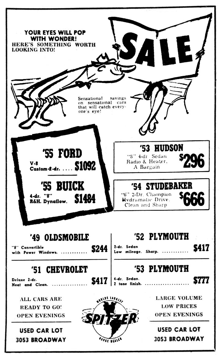 Brady's Bunch of Lorain County Nostalgia June 1957 Spitzer Used Cars Ad