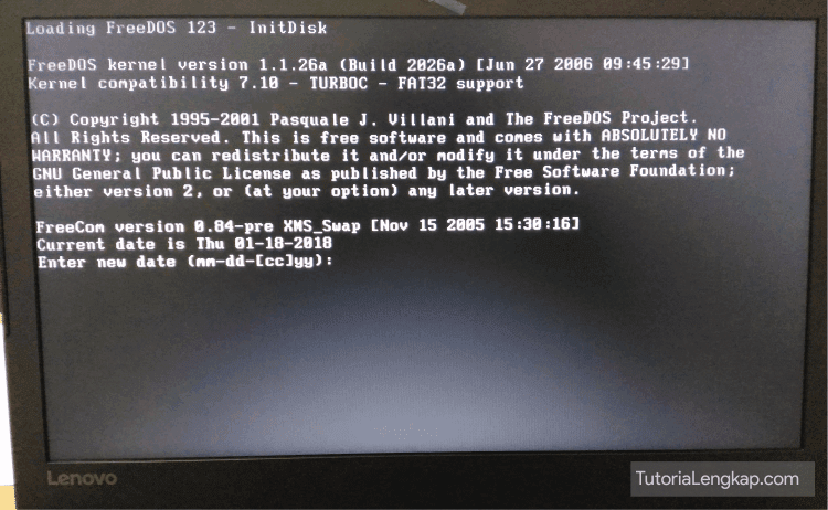 tampilan free dos pada notebook atau laptop lenovo widi