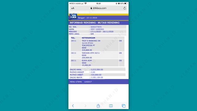 mutasi transfer internet banking klikbca