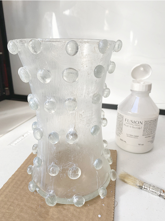 Ultra grip painted on vase with glass beads