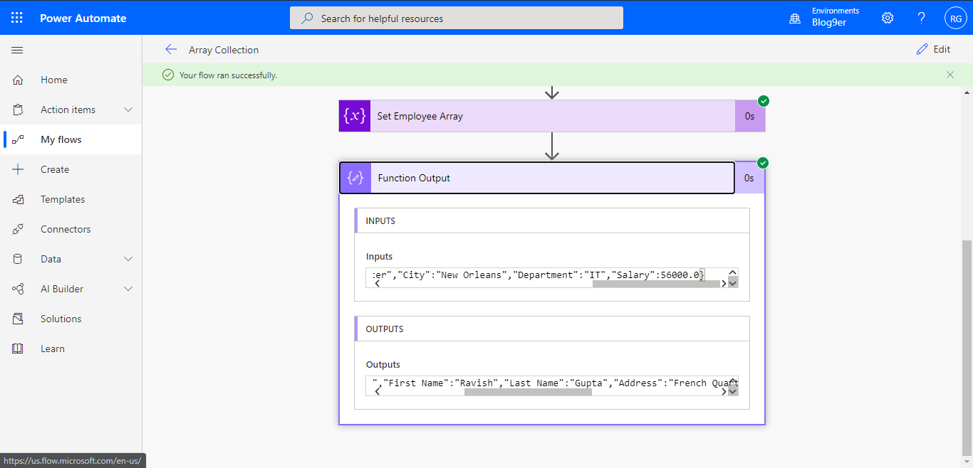 Array functions in Microsoft Flow.
