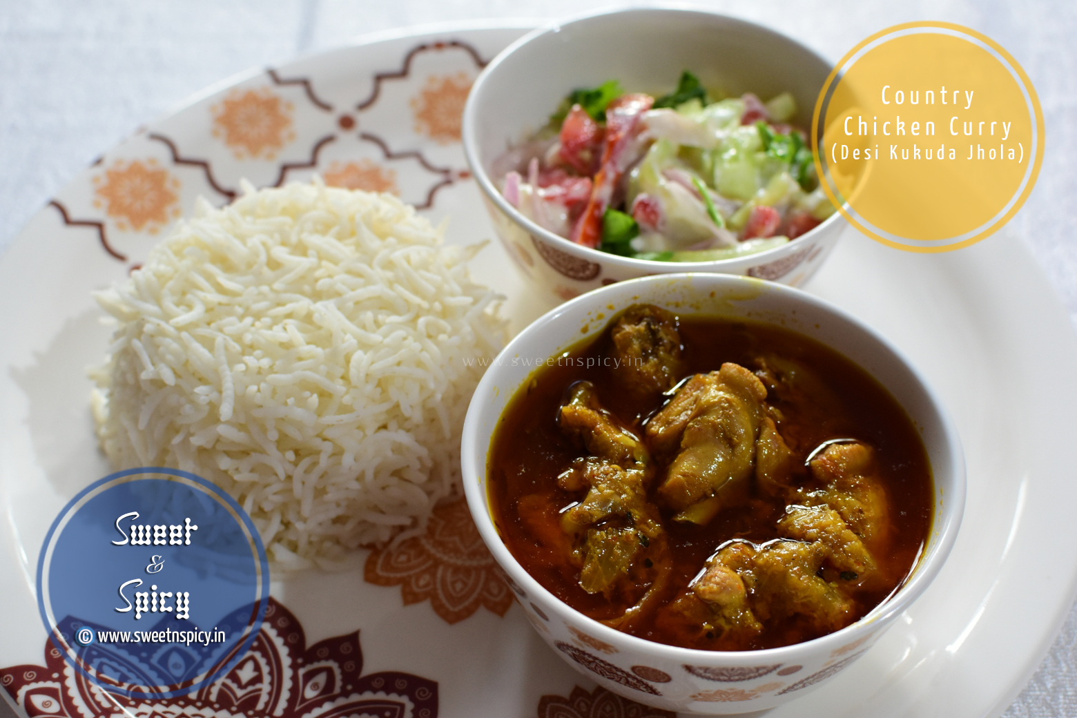 Country Chicken Curry with Steamed Rice and Cucumber-Yogurt Salad