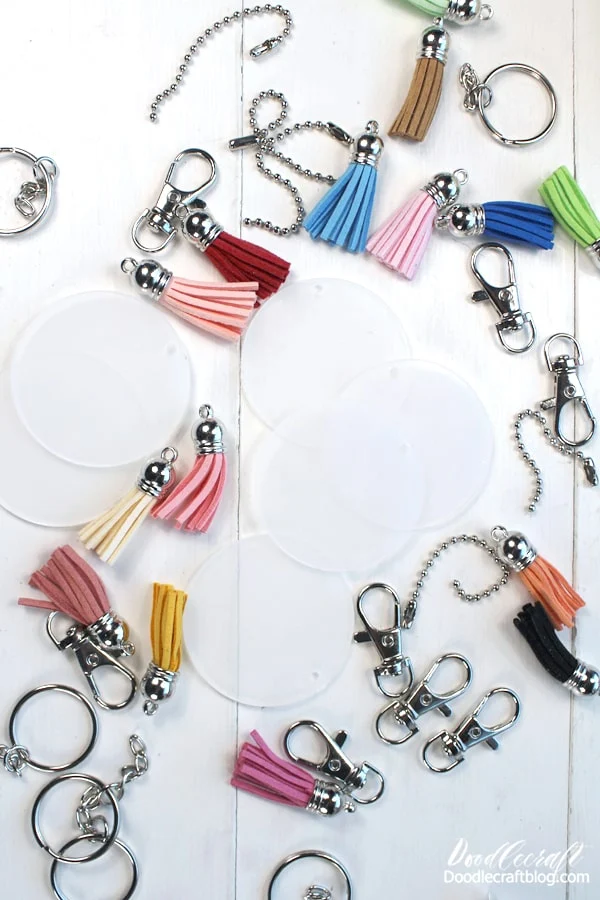 DIY Keychains Making Kits Acrylic Keychain Blanks Clear Keychains Vinyl Kit  with Tassels Open Jump Rings for Jewelry Making DIY