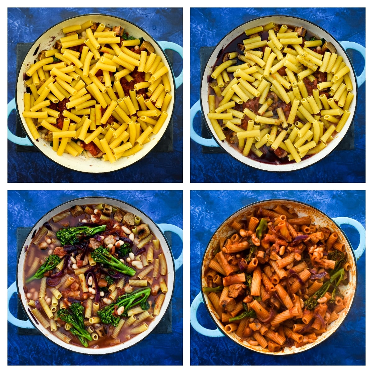 Vegan OnePot Pasta with Sausages & Broccoli Tinned Tomatoes