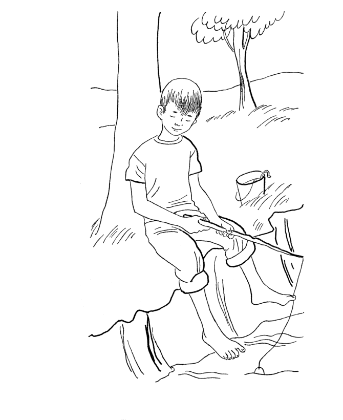 Interactive Magazine: Boy Fishing in the summer coloring pages