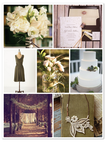 outdoors woodsy green brown wedding inspiration board